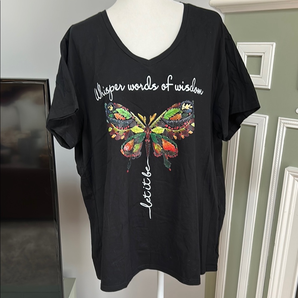 Black Graphic Tee with Butterfly Design
